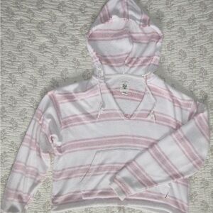 Women's Red and White Striped Hoodie